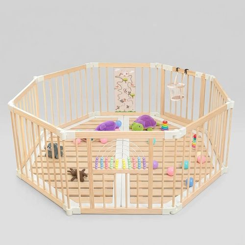 Ulnxiy 56-inch foldable wooden baby playpen with 8 panels