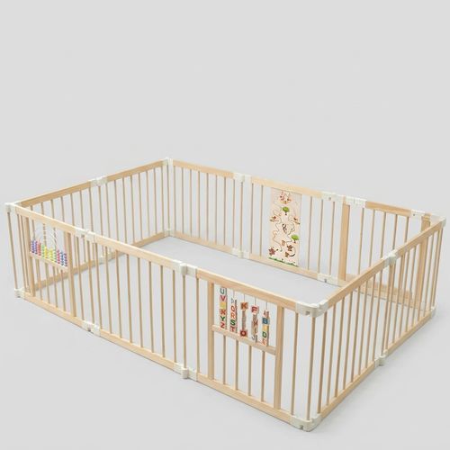 Ulnxiy 84-inch foldable wooden baby playpen with 10 panels